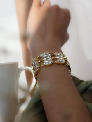 Zara Lotus Kundan Bracelet-Gold
