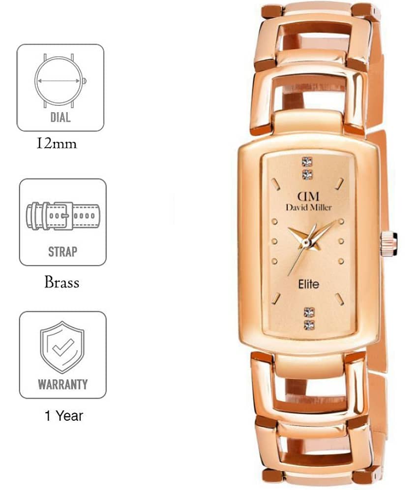 David Miller Brass Rectangular Womens Watch