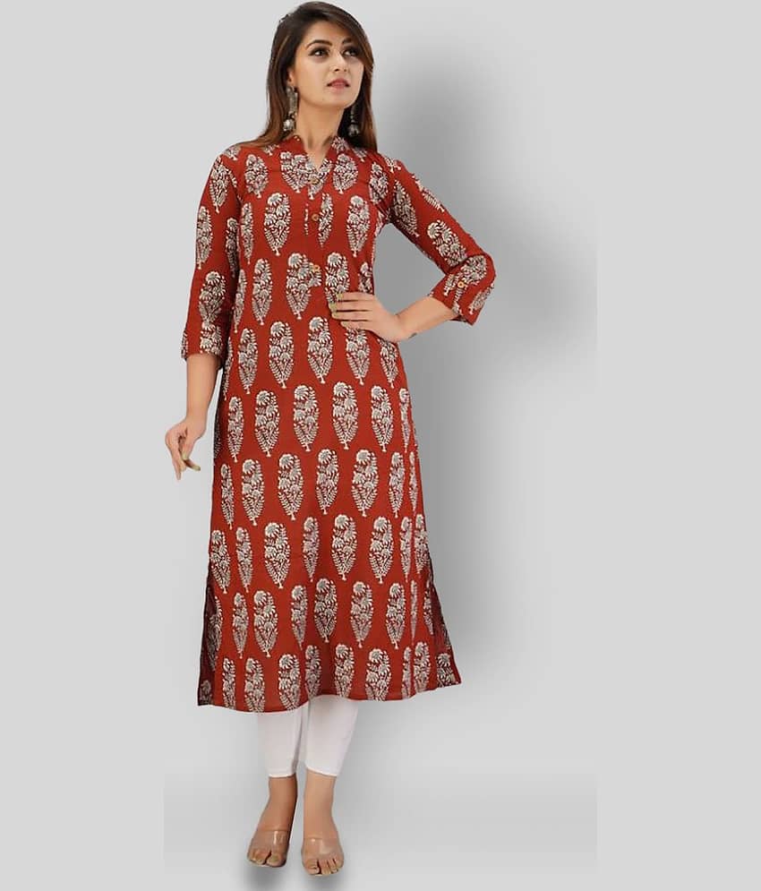SVARCHI - Maroon Cotton Women's Straight Kurti ( Pack of 1 )