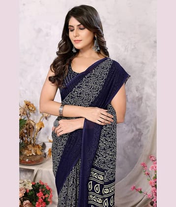 Yashika Georgette Printed Regular Saree With Unstitched Blouse Piece ( Blue )