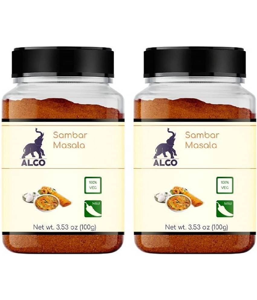 Alco Spices Sambhar Masala | 100% Pure Organic & Vegetarian- Jar ( 100g x 2 ) 200 gm