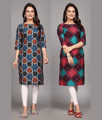 KALAVRITTA Pack of 2 Crepe Printed Straight Women's Kurti - ( Multicoloured )