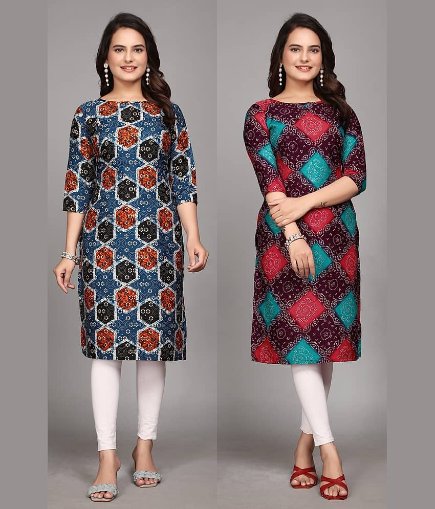 KALAVRITTA Pack of 2 Crepe Printed Straight Women's Kurti - ( Multicoloured )