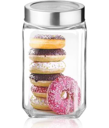 Treo By Milton Cube Storage Glass Jar, 1800 ml, Transparent | Storage Jar | Modular | Kitchen Organizer | Air Tight | Modular | Multipurpose Jar | BPA Free