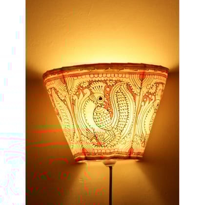 Surreal Peacock Kalamkari Handpainted Wall Mount Leather Lamp -5.5 Inch