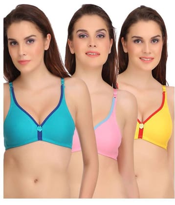Softskin Pack of 3 Poly Cotton Non Padded Women's Seamless Bra ( Multi Color )