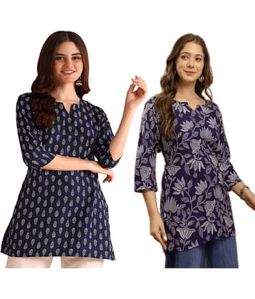 AK FASHION MALL Women Cotton Blend Printed A-line Kurti ( Blue )