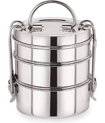 Neelam Clipper Stainless Steel Tiffin Box Set, 3-Container, Silver-2150 ml