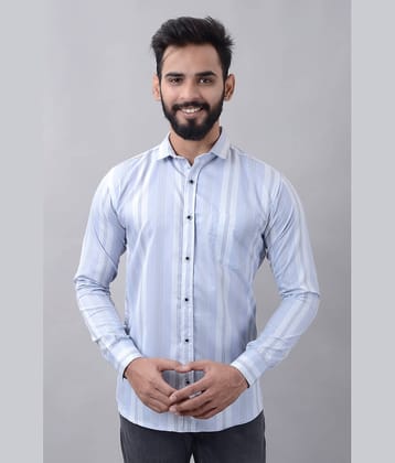 MOUDLIN Cotton Blend Slim Fit Striped Full Sleeves Men's Casual Shirt - Light Blue ( Pack of 1 )