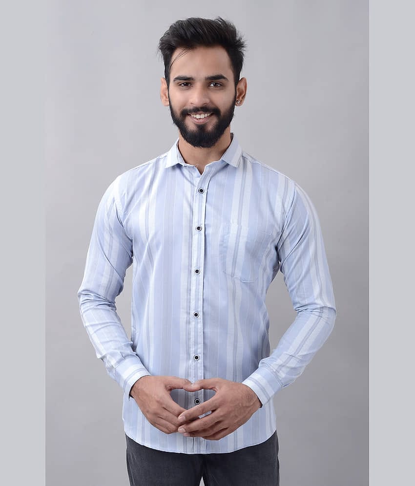 MOUDLIN Cotton Blend Slim Fit Striped Full Sleeves Men's Casual Shirt - Light Blue ( Pack of 1 )