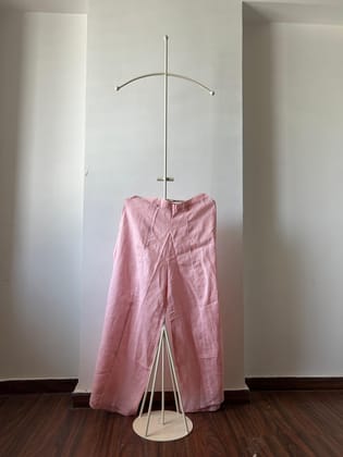 Pink Linen Palazzo With White Piping-M