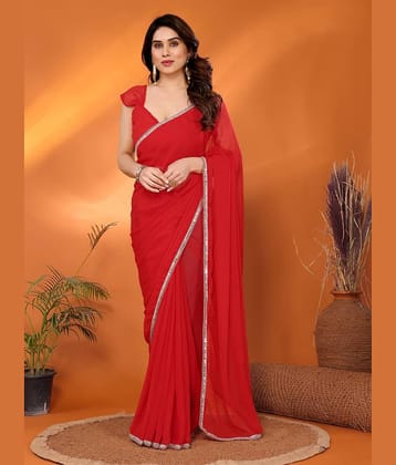 SARIK  FASHION Georgette Solid Maheshwari Saree With Unstitched Blouse Piece ( Red )
