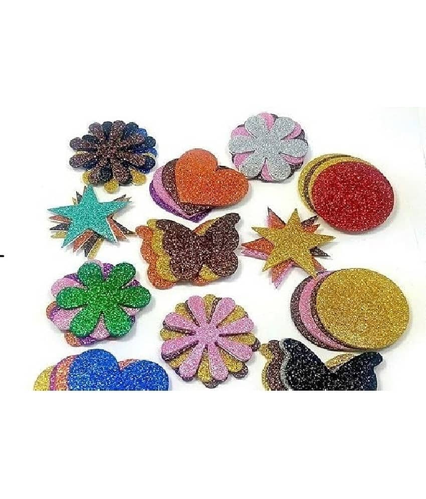 FREEDY Mixed Shaped Glitter Eva Foam Self Adhesive Stickers for Art & Craft, Card Making, Scrapbooking, Paper Decoration, School Crafts for Kids(Set of 60 Pieces)-A