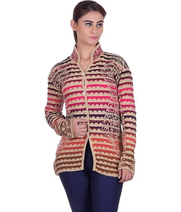 eWools.in Beige and Pink Woollen Buttoned Cardigan