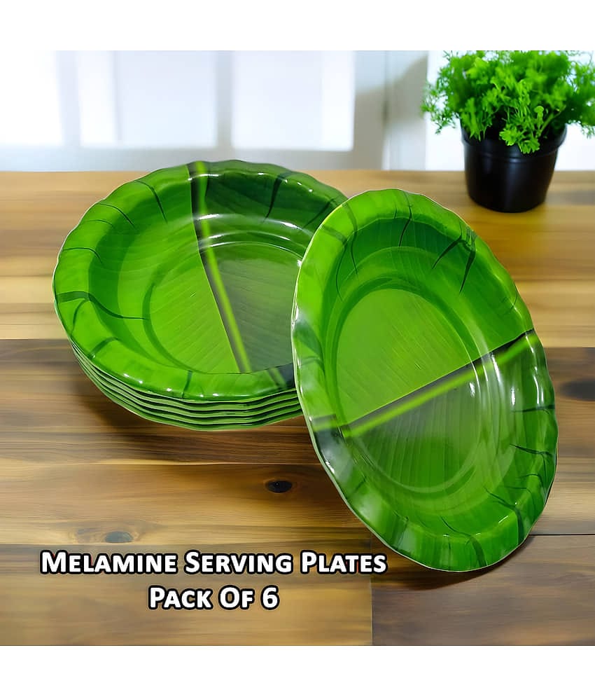 kitchrox 6 Pcs Melamine Dark Green Quarter Plate