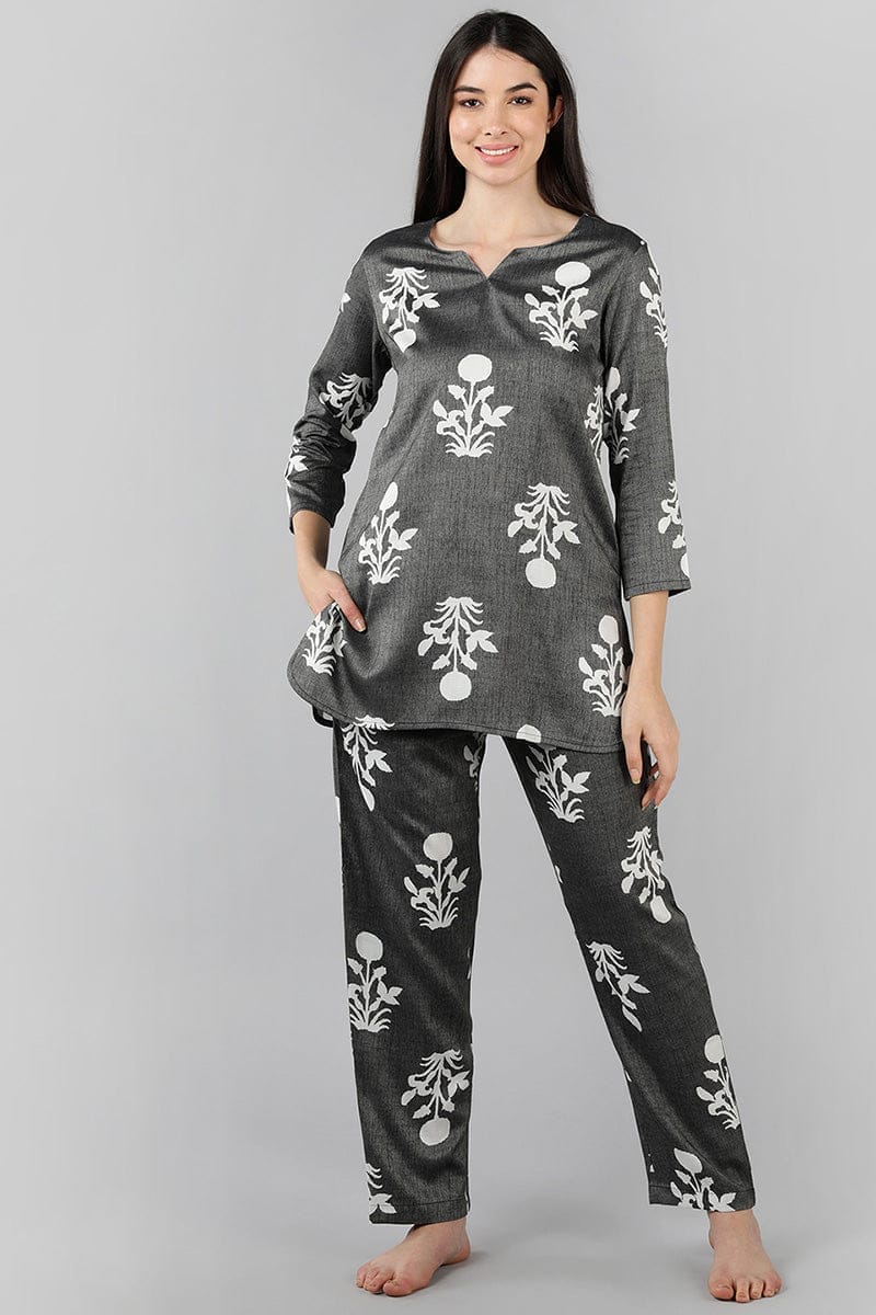 Grey Cotton Ethnic Motifs Night Suit VNWK1047