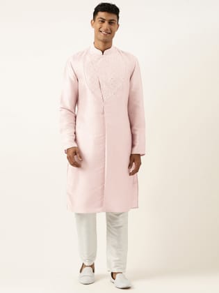 Light Pink Embroidery Angrakha Kurta Set-Made To Measure / Only Kurta - No Lowers