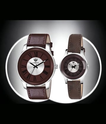 Lorenz Brown PU Analog Couple's Watch