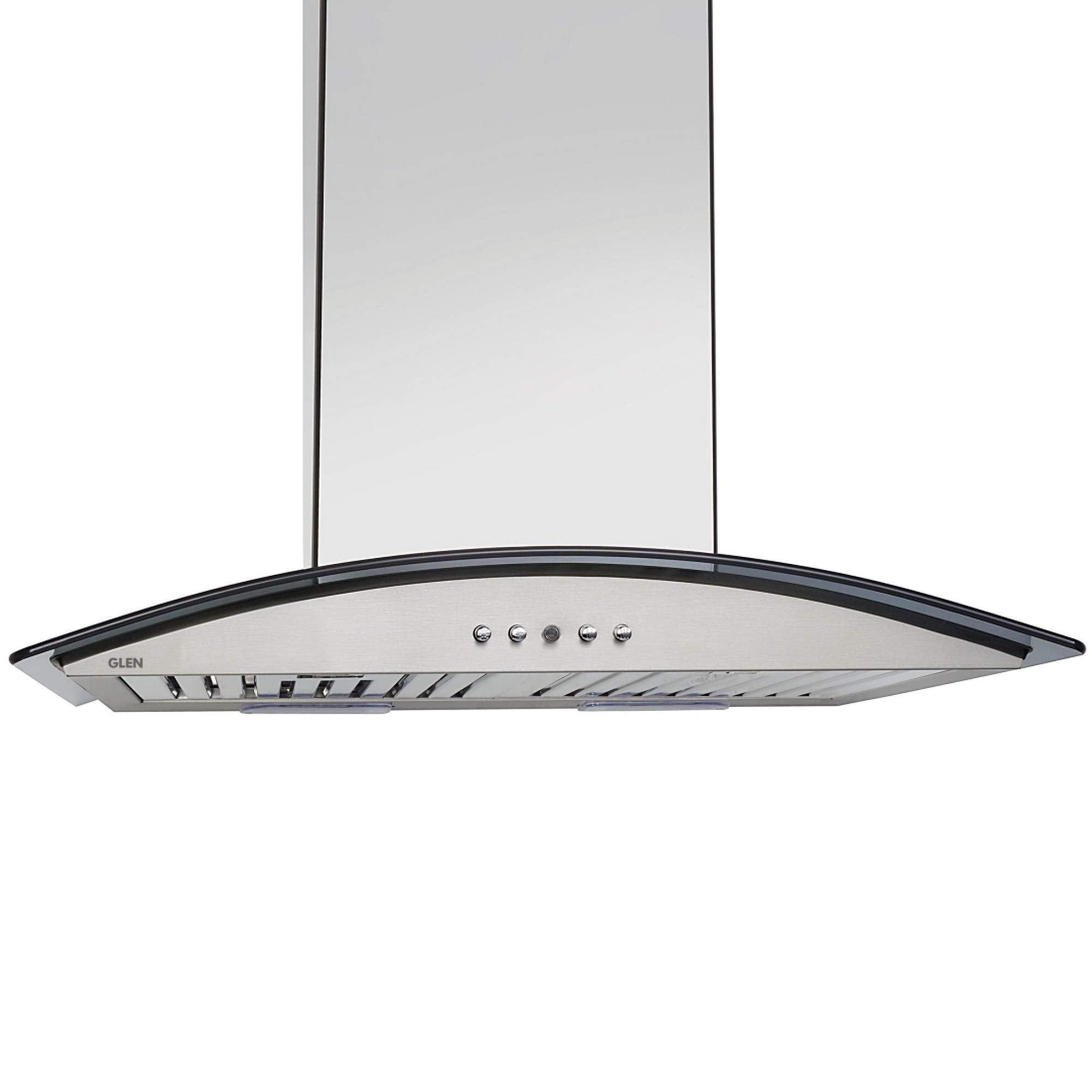 Glen 60cm 1000 m3/h Curved Glass Chimney (6071 SS, Baffle Filters, Push Button Control, Grey) Glen 60cm 1000 m3/h Curved Glass Chimney (6071 SS, Baffle Filters, Push Button Control, Grey) - Steel/Grey / 60 centimeters