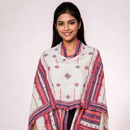 White Woolen Striped Shawl For Women