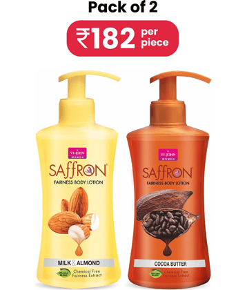 VI-JOHN Saffron Fairness Body Lotion Milk Almond & Cocoa Butter 250ml Each (500ml)- Pack of 2