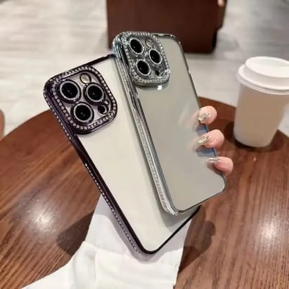 Silver Diamond Studded Bumper Camera Protection iPhone Case-iPhone 13 / Silver