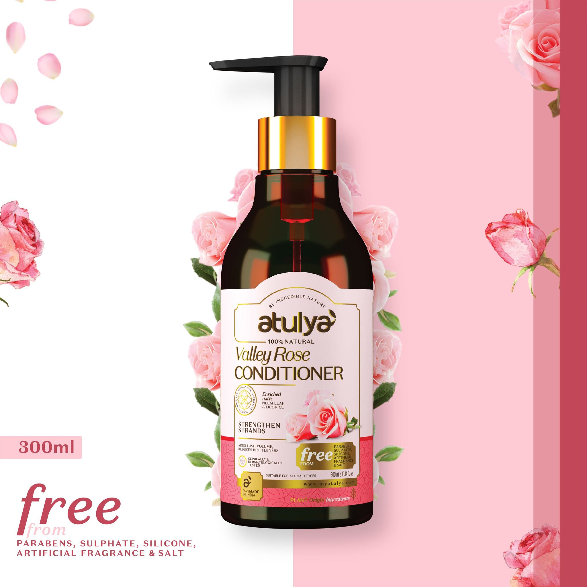 Atulya Valley Rose Conditioner | Strengthens Strands - 300ml