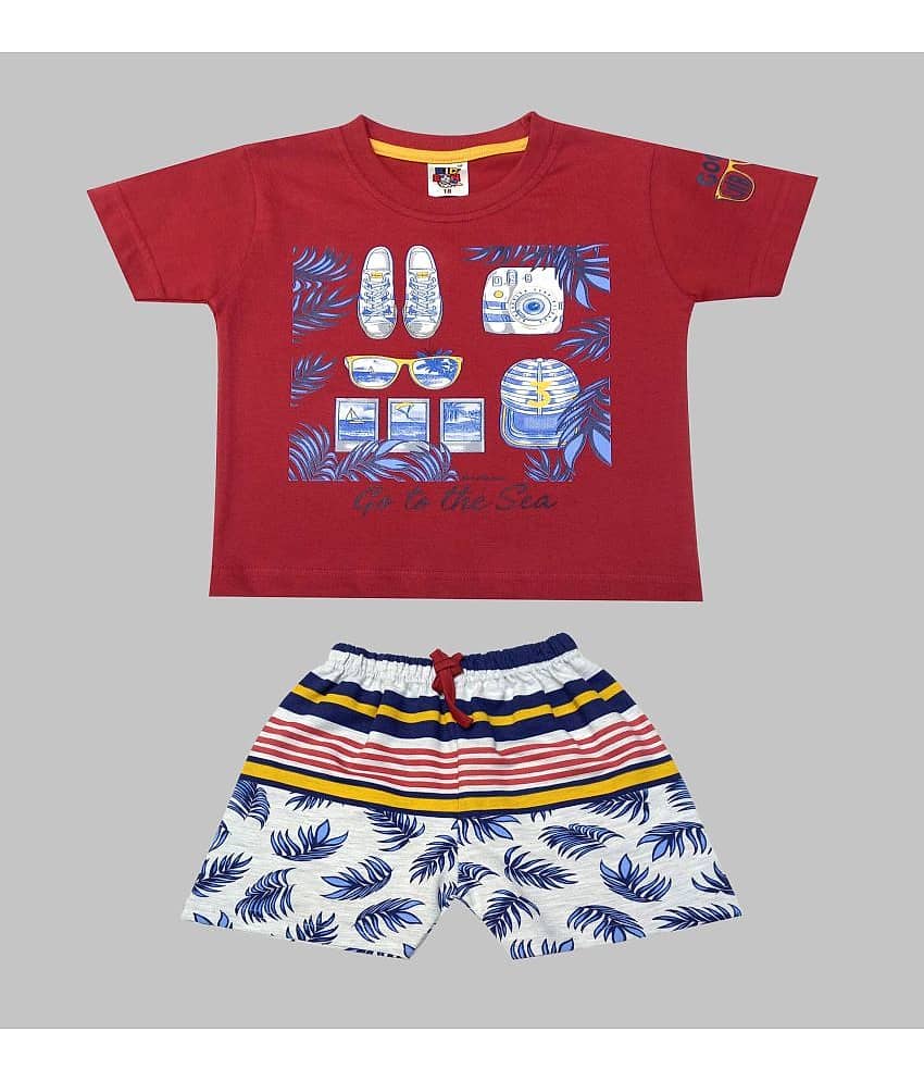 Kideon Pack of 1 Boys Cotton T-Shirt & Shorts Set ( Red )