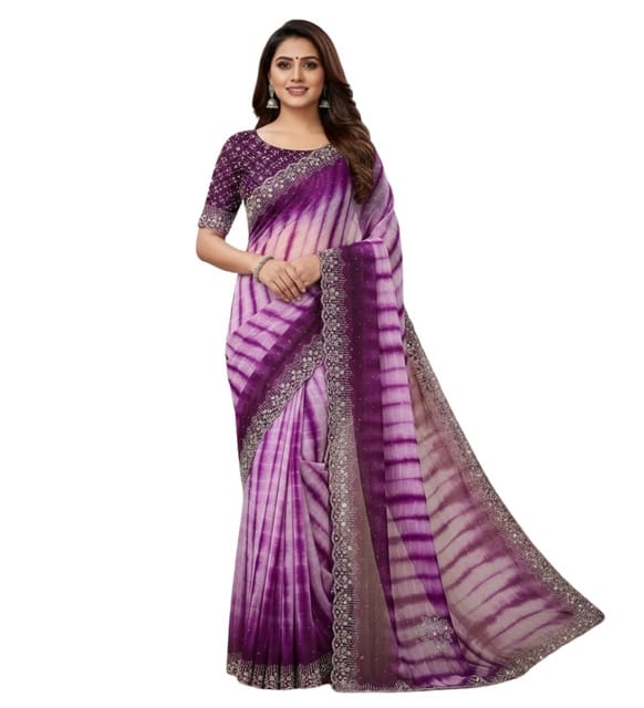 Generic Women's Georgette Striped Saree with Unstitched Blouse Piece, Soft Lightweight 5.5 m Sari for Daily, Office and Casual Wear (Wine, Design 67619)
