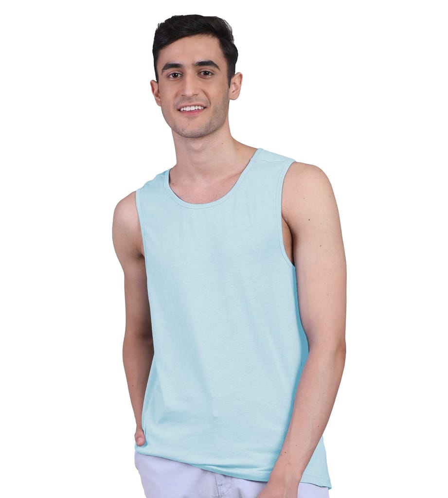 Freecultr Men's Twin Skin Bamboo Active Vest, Anti Microbial, Anti Odor, Breath tech Super Soft - Pack of 1-Chalk Blue