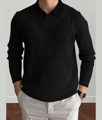 Eyebogler Pack of 1 Cotton Blend Regular Fit Striped Full Sleeves Men's Polo T Shirt ( Black )