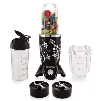 Cookwell Bullet Mixer Grinder (3 Jar, 2 Blade, Black) - Copper, 600 Watts - 2 Year Warranty Cookwell Bullet Mixer Grinder (3 Jar, 2 Blade, Black) - Copper, 600 Watts - 2 Year Warranty - Black / 3 Jars, 2 Blades