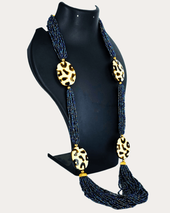 Trib Long Necklace With Beads-Navy