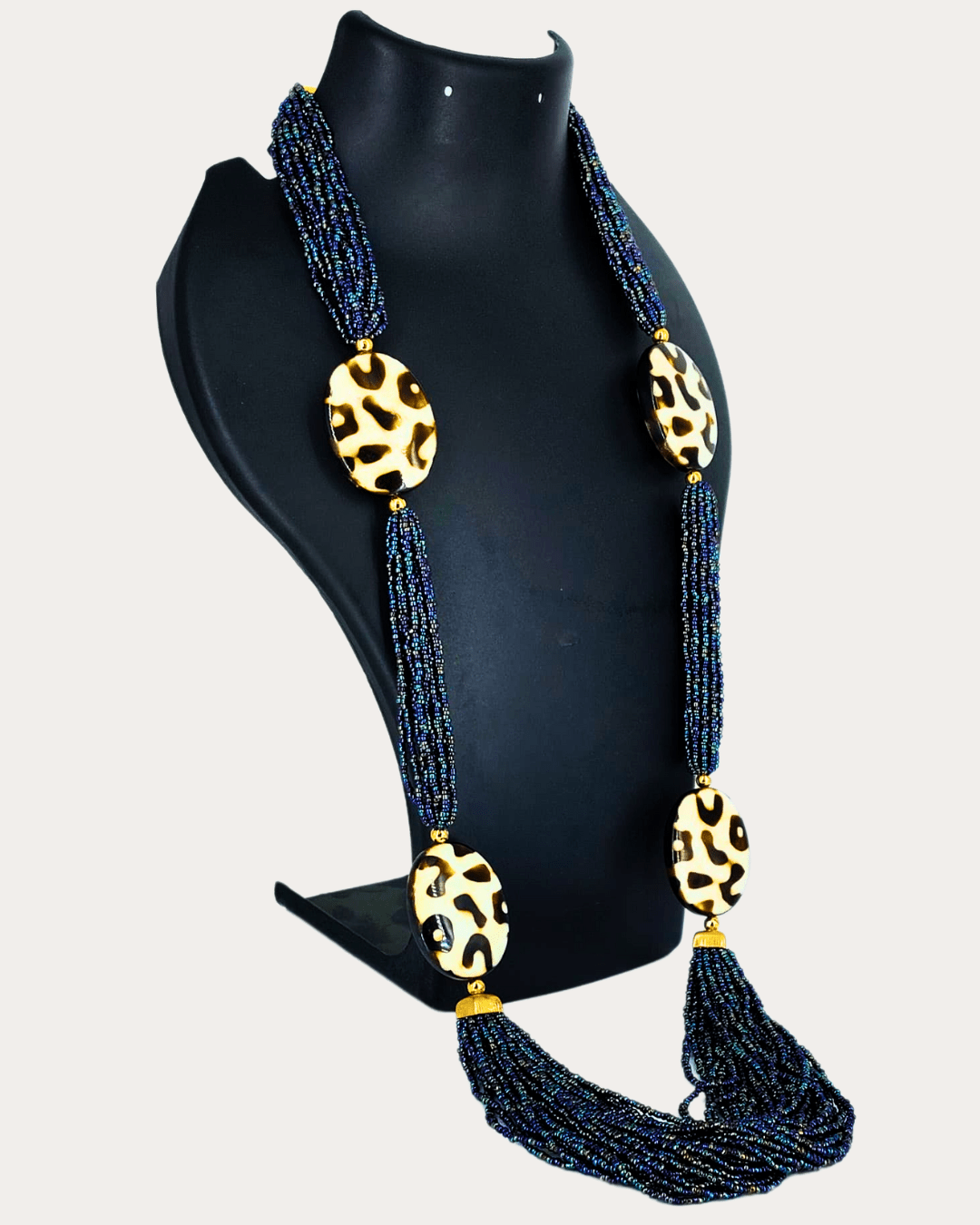 Trib Long Necklace With Beads-Navy