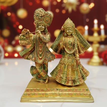 Brass Radha Krishna Pair Idol - Premium Religious Statue, Height : 17 Inch (BSMAS093)