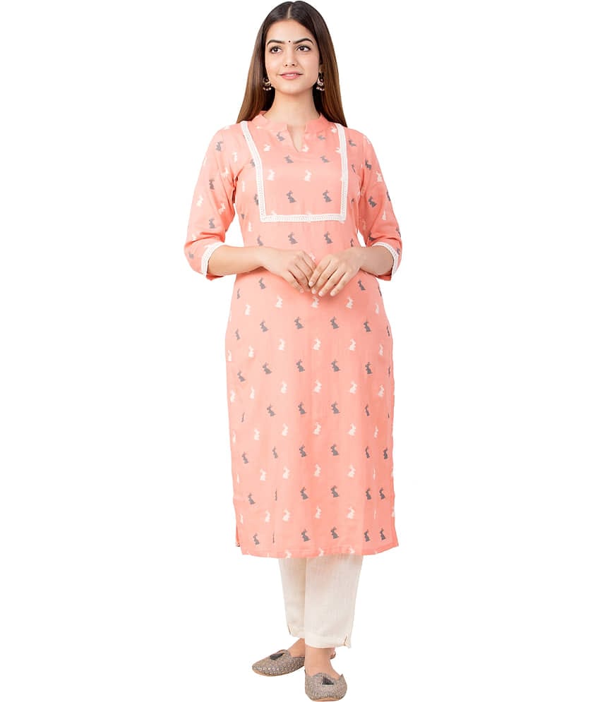 miravan Peach Cotton Blend Straight Kurti