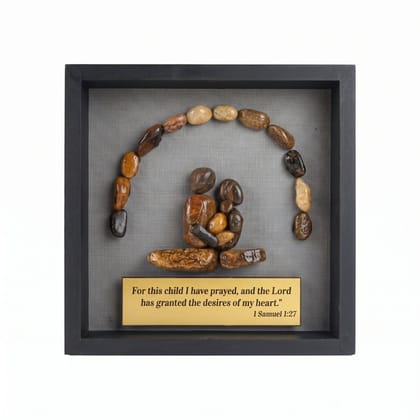 HANDCRAFTED PEBBLE ART FAMILY SHADOW BOX WITH BIBLICAL QUOTE