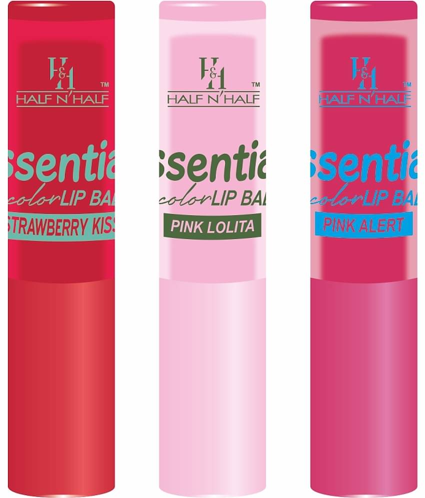 Half N Half Makeup Girls Essential Color Lip Balm Moisturizing Lip, 3 Multi Shades Pink Alert | Strawberry | Pink, Pack of 3 (10.5gm)