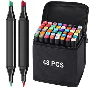 48 Acrylic Paint Marker Sketch Pens Set | Dual Tip Permanent Markers for Artists, Kids 6-12, & Beginners | Non-Toxic Art Supplies for Canvas, Fabric, Wood & Rock Painting | Best for Journaling, Calligraphy, Mandala & Crafts