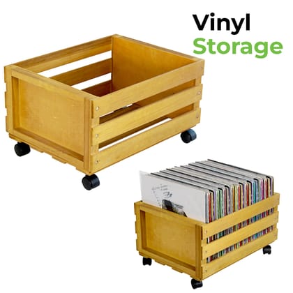 Vinyl Storage| Wooden 12 LP Vinyl Record Storage Crate on Wheels GK1259CDR