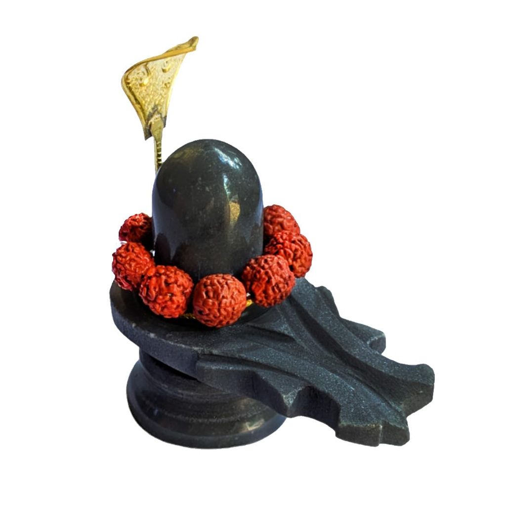 MAYAPURI Black Marble Stone Shivling and Brass Naga or Snake with Rudraksha, Shiva Lingam or Shivalinga for Pooja, Combo Pack (Size: 3 inches) - Pooja Needs | Buy online on ZillyBuy