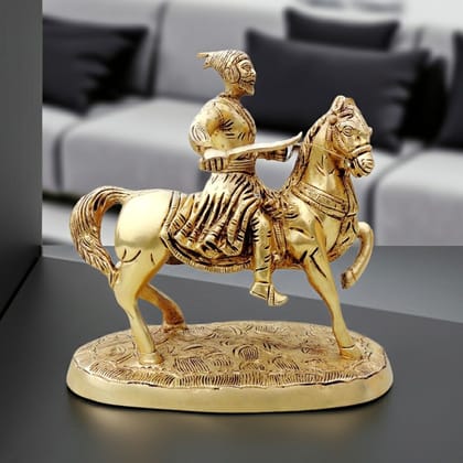 Brass Shivaji Maharaj Statue - Handcrafted Historical Showpiece, Height : 9.5 Inch (BSMAS1641 E)