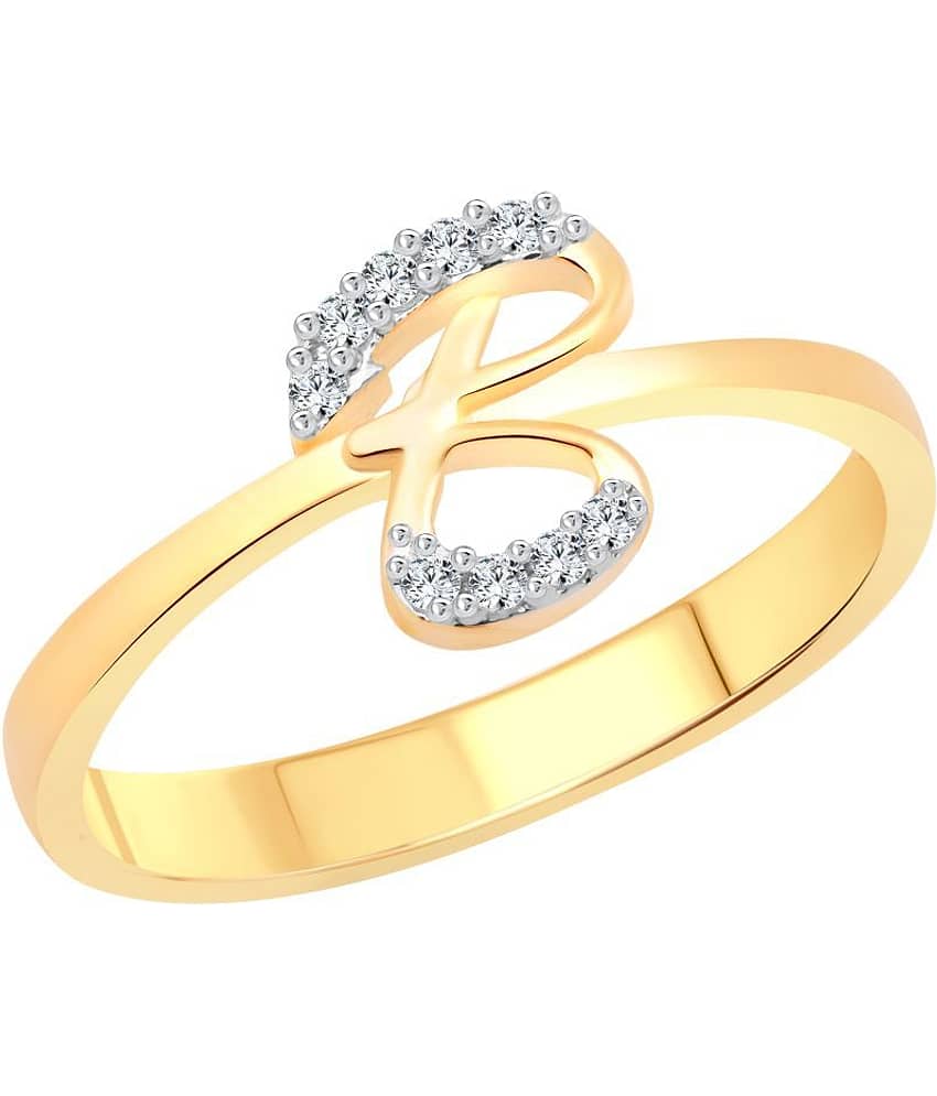 Vighnaharta Initial ''B'' Letter (Cz) Gold & Rhodium Plated Ring