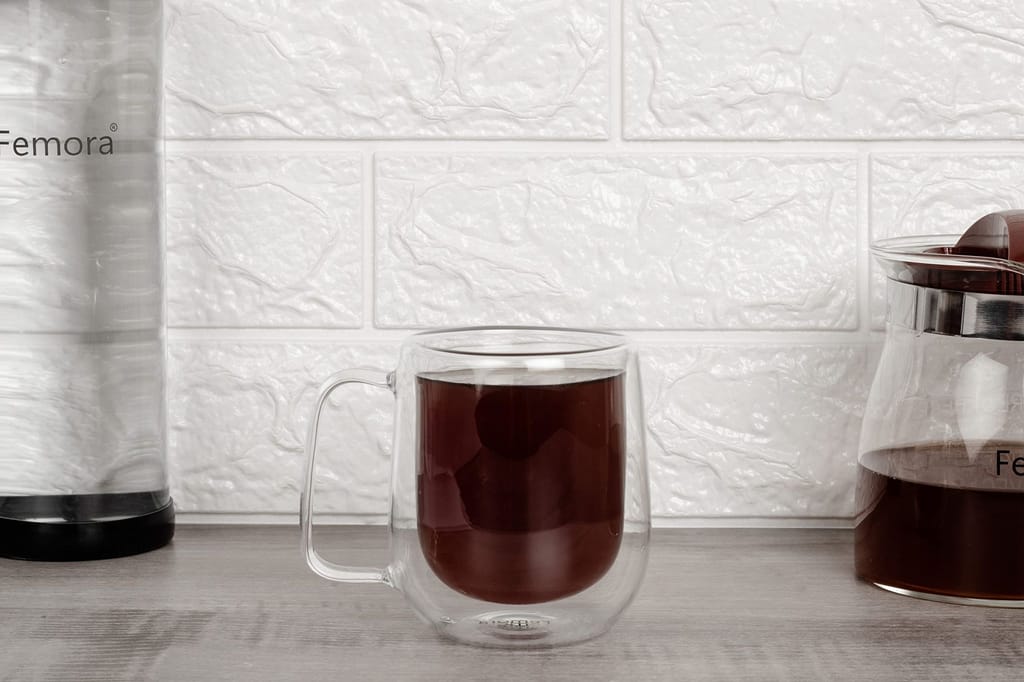 Femora Double Wall Crystal Glass Tea Cup Coffee Mug - 290 ML, Set of 2