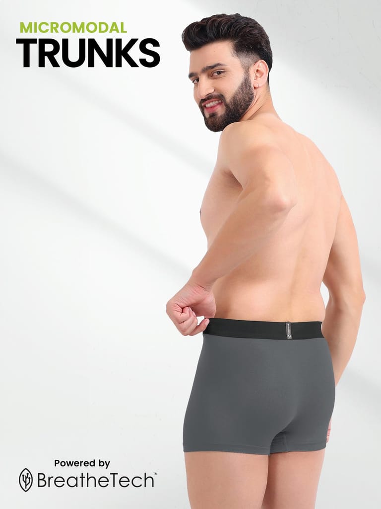 FREECULTR Men's Underwear Anti Bacterial Micromodal Airsoft Trunk - Non Itch No Chaffing Sweat Proof - Pack of 1-Ash Grey