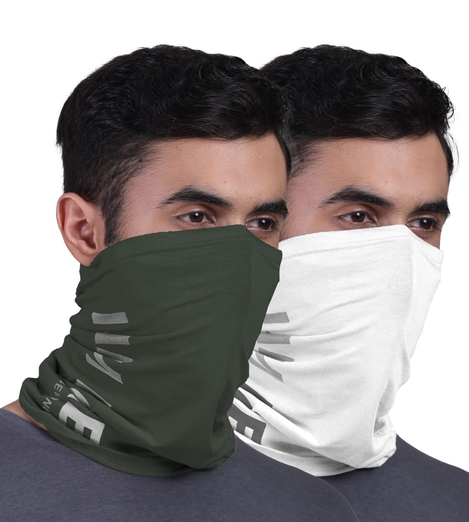 FREECULTR Unisex Bamboo Bandana, Anti Microbial Super Soft & Comfort Fit, Breathable Multipurpose Headband, Face Mask for Dust Protection and Sun - Printed Pack of 2-Black Forest Green,White