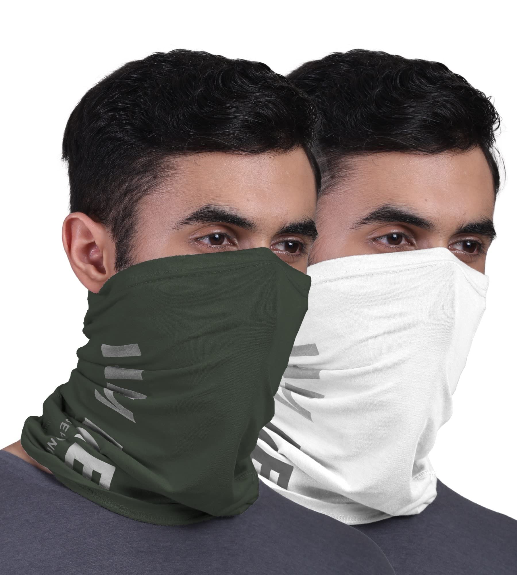 FREECULTR Unisex Bamboo Bandana, Anti Microbial Super Soft & Comfort Fit, Breathable Multipurpose Headband, Face Mask for Dust Protection and Sun - Printed Pack of 2-Black Forest Green,White