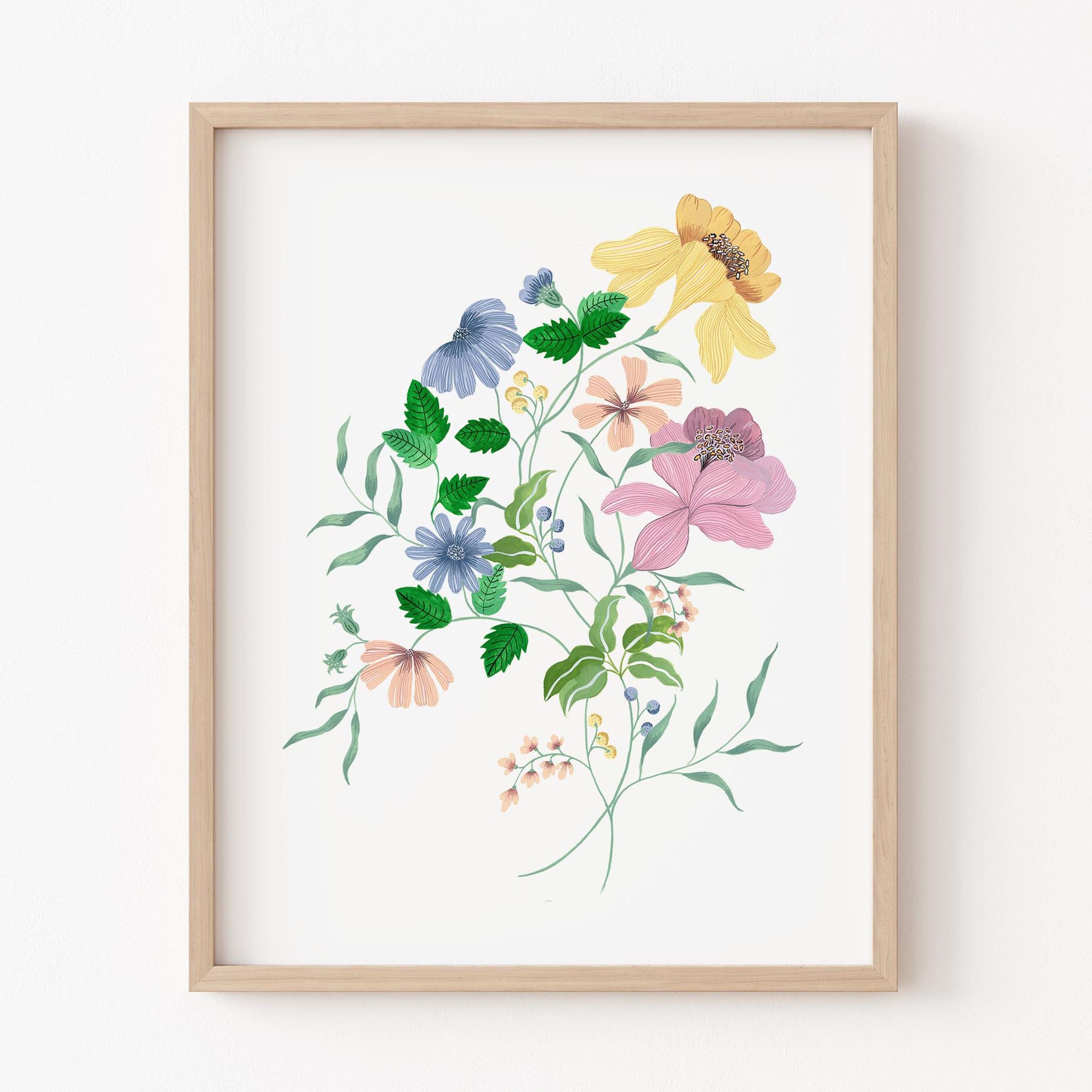 Floral Bouquet Botanical Wall Art Frame-8x10 inches / White Frame
