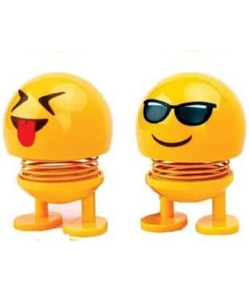 TANTRA Spring Cute Smiley Doll Car Ornament Interior Dashboard Decor Bounce (Pack Of 2) (Yellow)