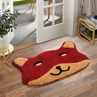 Super Soft Anti-Skid Microfiber Bathroom Mat / Doormat Red (45 x 70 cm)  Cat Face Design, Pack of 1